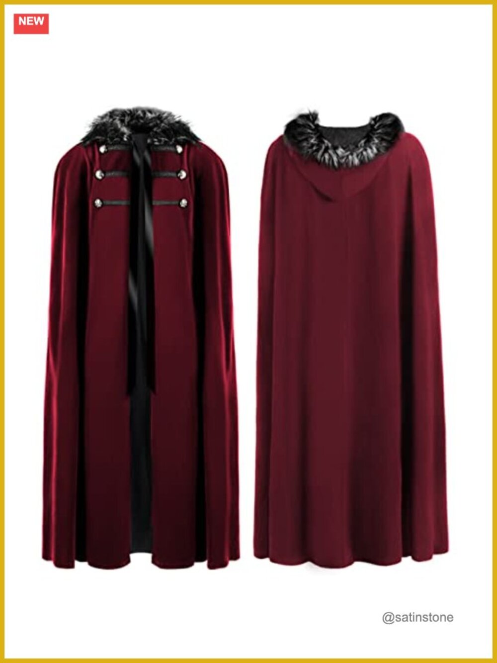 Medieval Renaissance Hooded Velvet Cape Faux Fur Collar Cosplay Costume